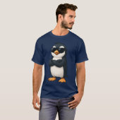腕を組んだクールなペンギンの自信に満ちたゲーマーカー Tシャツ (正面フル)