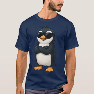 腕を組んだクールなペンギンの自信に満ちたゲーマーカー Tシャツ