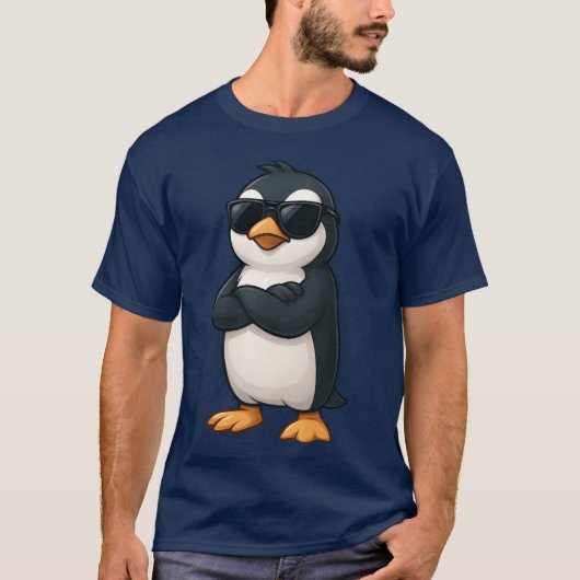 腕を組んだクールなペンギンの自信に満ちたゲーマーカー Tシャツ (正面)