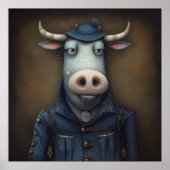 腕スタイリッシュのファッションおもしろい – 衣装ポスターの牛 ポスター (正面)