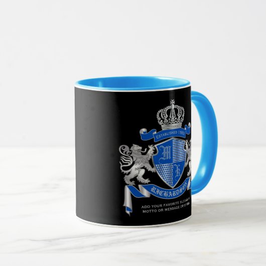 腕章を青い銀色の獅子の紋章にする マグカップ (正面右)