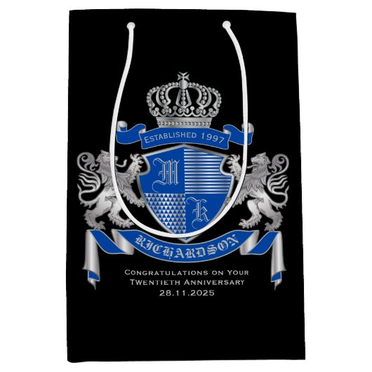 腕章を青い銀色の獅子の紋章にする ミディアムペーパーバッグ (正面)