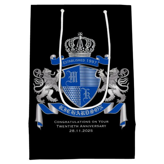 腕章を青い銀色の獅子の紋章にする ミディアムペーパーバッグ (裏面)