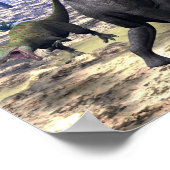 腕長竜を攻撃するアロサウルス恐竜 ポスター (角)