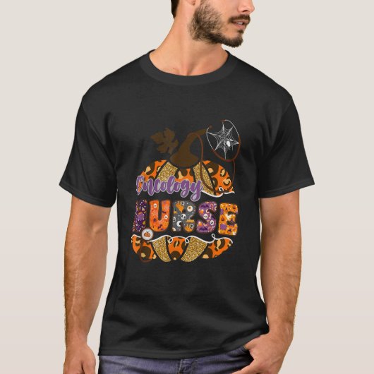 腫瘍学ナース聴診器レオパードハロウィーンパンプク Tシャツ (正面)