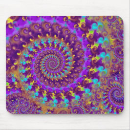 腰回りが大きなフラクタルパターン紫色のターコイズ及び黄色 マウスパッド