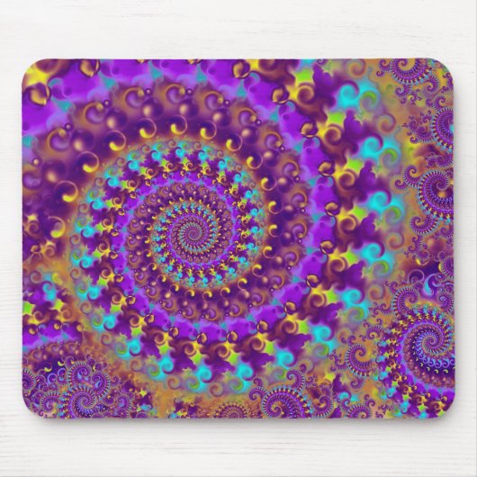 腰回りが大きなフラクタルパターン紫色のターコイズ及び黄色 マウスパッド (正面)