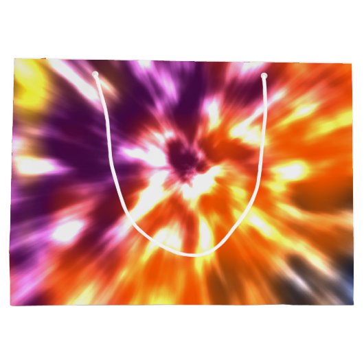 腰回りが大きな平和レトロの絞り染めのカラフルBoho ラージペーパーバッグ (裏面)