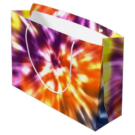 腰回りが大きな平和レトロの絞り染めのカラフルBoho ラージペーパーバッグ (裏面アングル)
