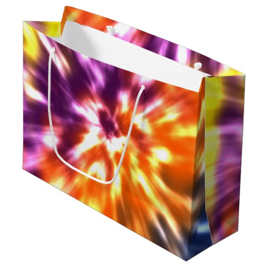 腰回りが大きな平和レトロの絞り染めのカラフルBoho ラージペーパーバッグ (正面アングル)