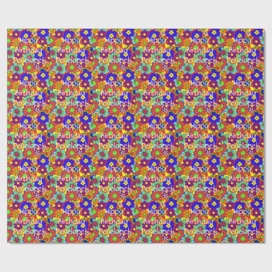 腰回りが大きな誕生日のレトロの花 ラッピングペーパー (フラット)