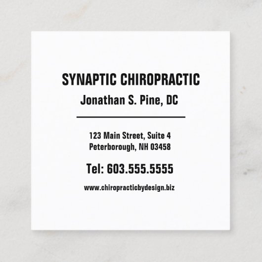 腰痛の写真の写実的な正方形のカイロプラクティック スクエア名刺 (裏面)