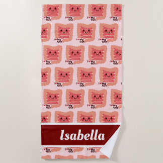 腸が大好き – かわいい笑顔の腸 ビーチタオル