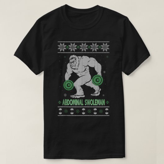 腹部の膨張クリスマスジム重量挙げ Tシャツ (デザイン正面)