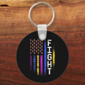 膀胱がんフラッグ紫色の黄色いリボン戦争 キーホルダー (正面)