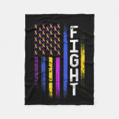 膀胱がんフラッグ紫色の黄色いリボン戦争 フリースブランケット (正面)