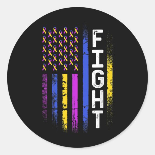 膀胱がんフラッグ紫色の黄色いリボン戦争 ラウンドシール (正面)