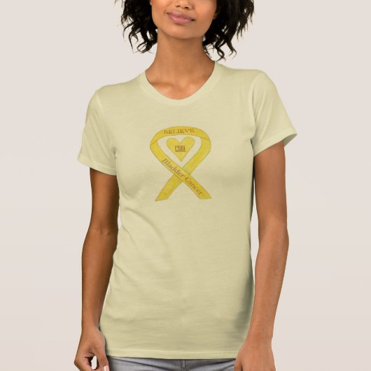 膀胱がん黄色認識度リボンハートシャツ Tシャツ (正面)