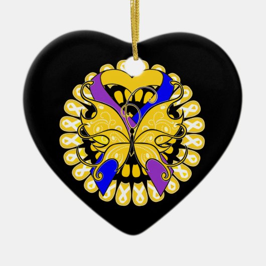 膀胱癌の蝶ハートのリボン セラミックオーナメント (正面)