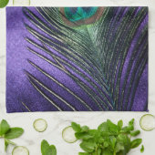 膚触りがよい紫色の孔雀の羽 キッチンタオル (折り畳み)
