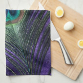 膚触りがよい紫色の孔雀の羽 キッチンタオル (四つ折り)
