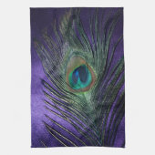 膚触りがよい紫色の孔雀の羽 キッチンタオル (縦)