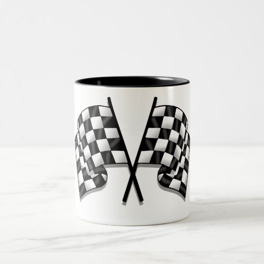 膚触りがよい見るMotorsport chequered旗のギア ツートーンマグカップ (中央)