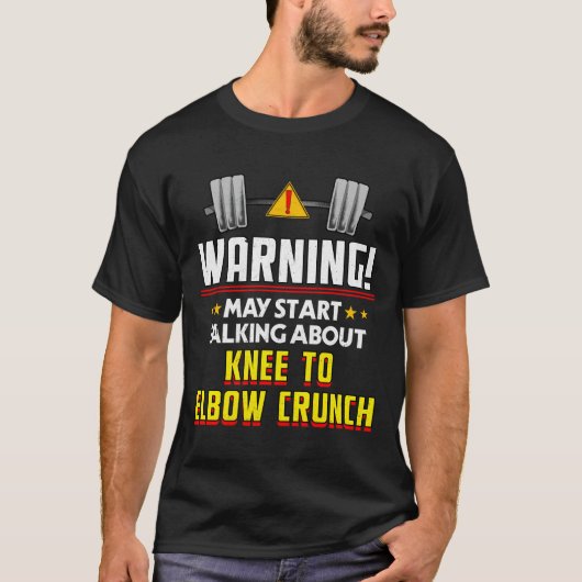 膝から肘へのクランチワークアウトのユーモア トレーニングジム 健康 Tシャツ (正面)