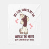 膝で弱いポパイおもしろいバレンタインデー フリースブランケット (正面)