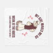 膝で弱いポパイおもしろいバレンタインデー フリースブランケット (正面(横))