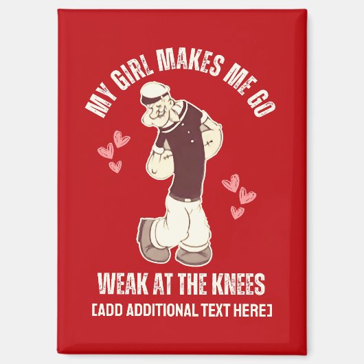 膝で弱いポパイおもしろいバレンタインデー マグネット (正面)