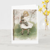 膝に乗った子猫たち、グリーティングカード カード (黄色い花)