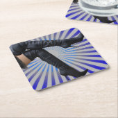 膝の上の腿ハイブーツ – 青スターバスト スクエアペーパーコースター (アングル)