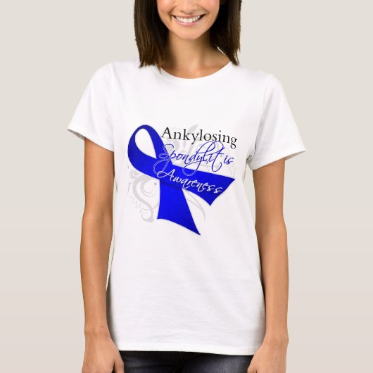 膠着のSpondylitisの認識度のリボン Tシャツ (正面)