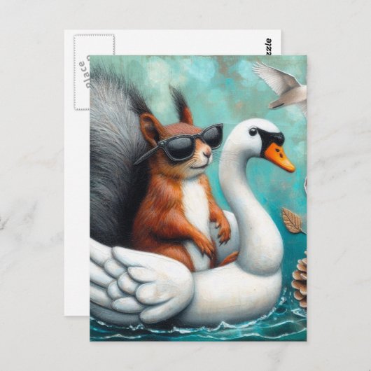 膨らまおもしろいせる白鳥のリス ポストカード (正面/裏面)