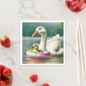 膨らませることができるリングや輪のゴスリングを持つ白いガチョウ スタンダードカクテルナプキン (インサイチュ)