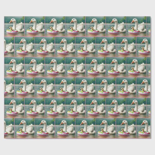 膨らませることができるリングや輪のゴスリングを持つ白いガチョウ ラッピングペーパー (フラット)