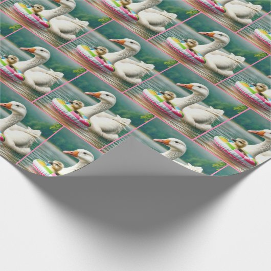 膨らませることができるリングや輪のゴスリングを持つ白いガチョウ ラッピングペーパー (角)