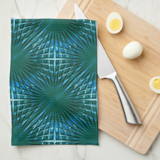 膨らんだ、または膨らんだ感じの緑がかったシアンのグリル キッチンタオル (四つ折り)