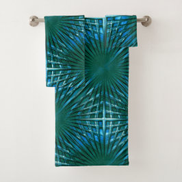 膨らんだ、または膨らんだ見える派手なシアンの尖ったグリッド バスタオルセット