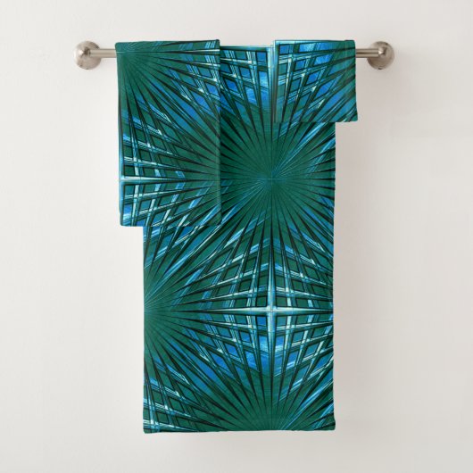 膨らんだ、または膨らんだ見える派手なシアンの尖ったグリッド バスタオルセット (インサイチュ)