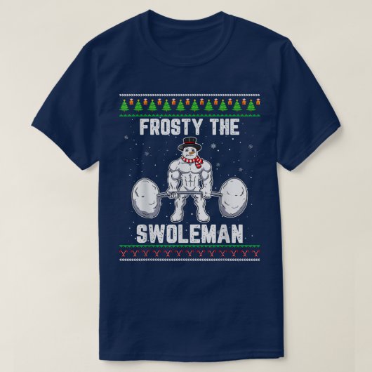 膨れ霜の降りた上がる醜いクリスマスセーターおもしろいS Tシャツ (デザイン正面)