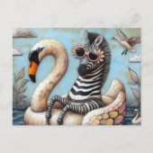 膨張可能な白鳥の愛らしいゼブラ ポストカード (正面)