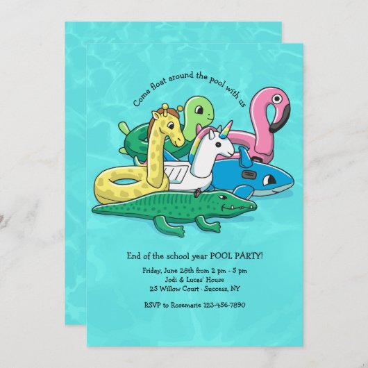 膨脹可能なプールトイ招待状 招待状 (正面/裏面)