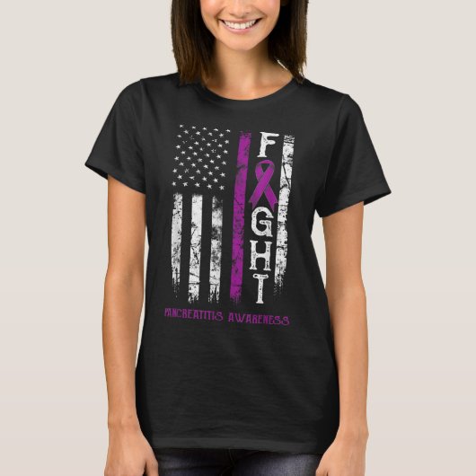 膵炎の戦士アメリカ国旗 Tシャツ (正面)