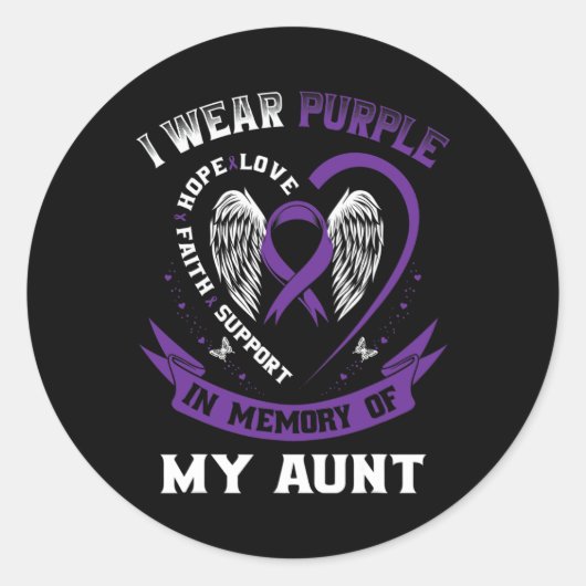 膵臓がんの叔母の記憶の紫色のリボン ラウンドシール (正面)