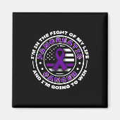 膵臓がんの紫色のリボンを持つ米国国旗 マグネット (正面)