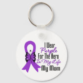膵臓がんリボン私のヒーロー私の母 キーホルダー (正面)
