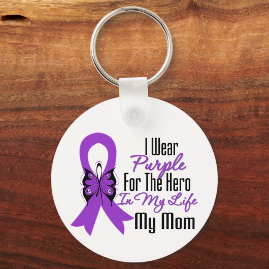 膵臓がんリボン私のヒーロー私の母 キーホルダー (正面)