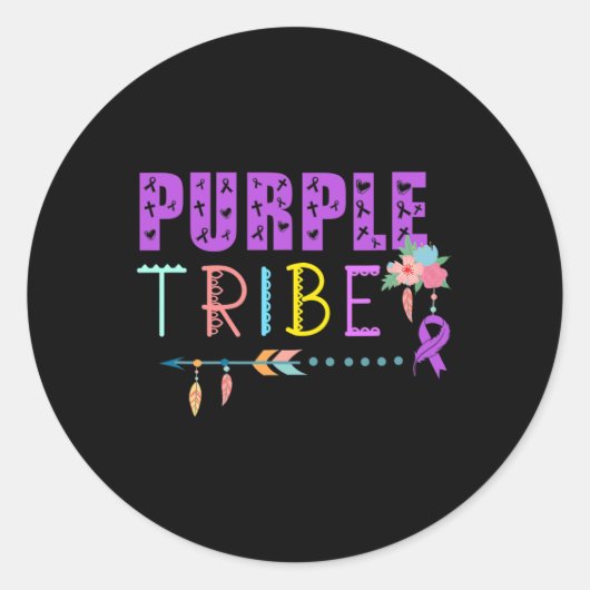 膵臓がん紫色の部族リボン認識度ワ ラウンドシール (正面)